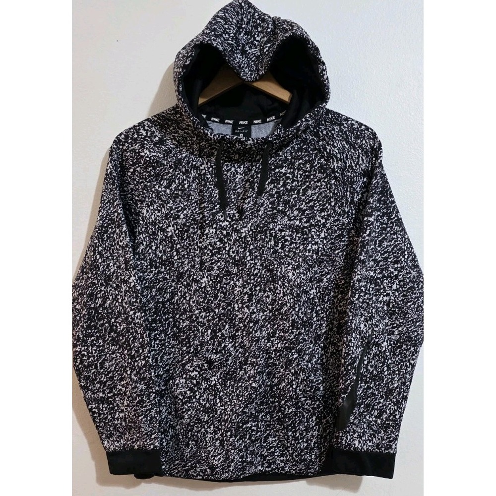 Nike Dri Fit Black White‎ Speckled Hoodie Pullover Swoosh Logo Long Sleeve Sz S